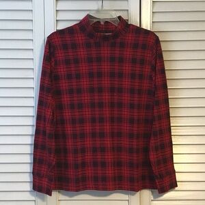Lands' End Red and Black Plaid Mockneck